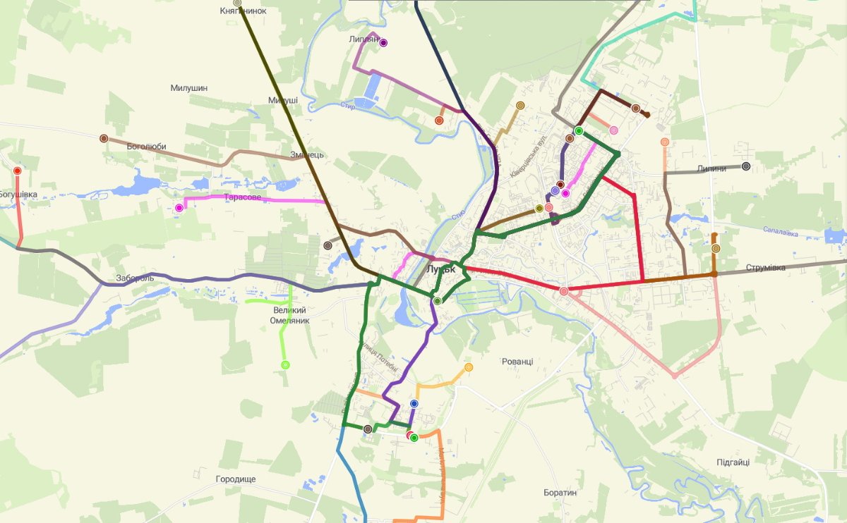 Карта громадського транспорту Луцька