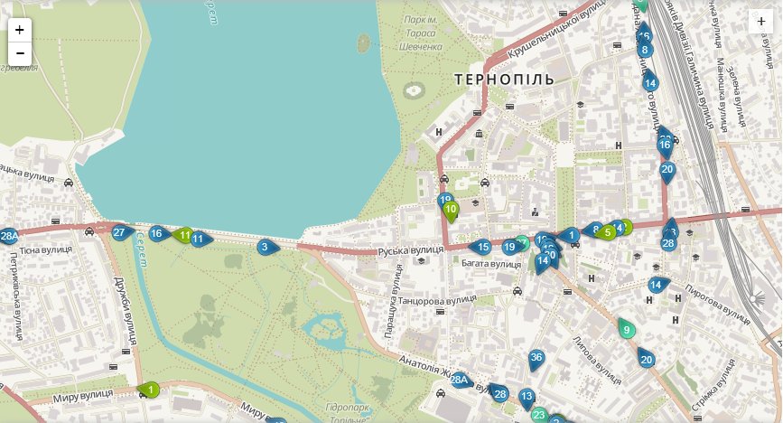 Карта транспорту Тернополя онлайн