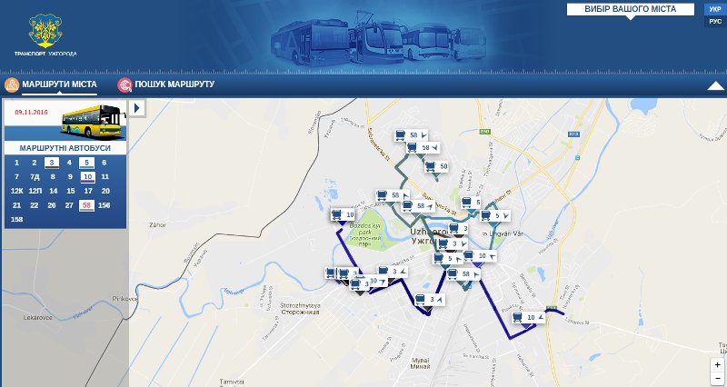 Карта транспорту Ужгорода онлайн